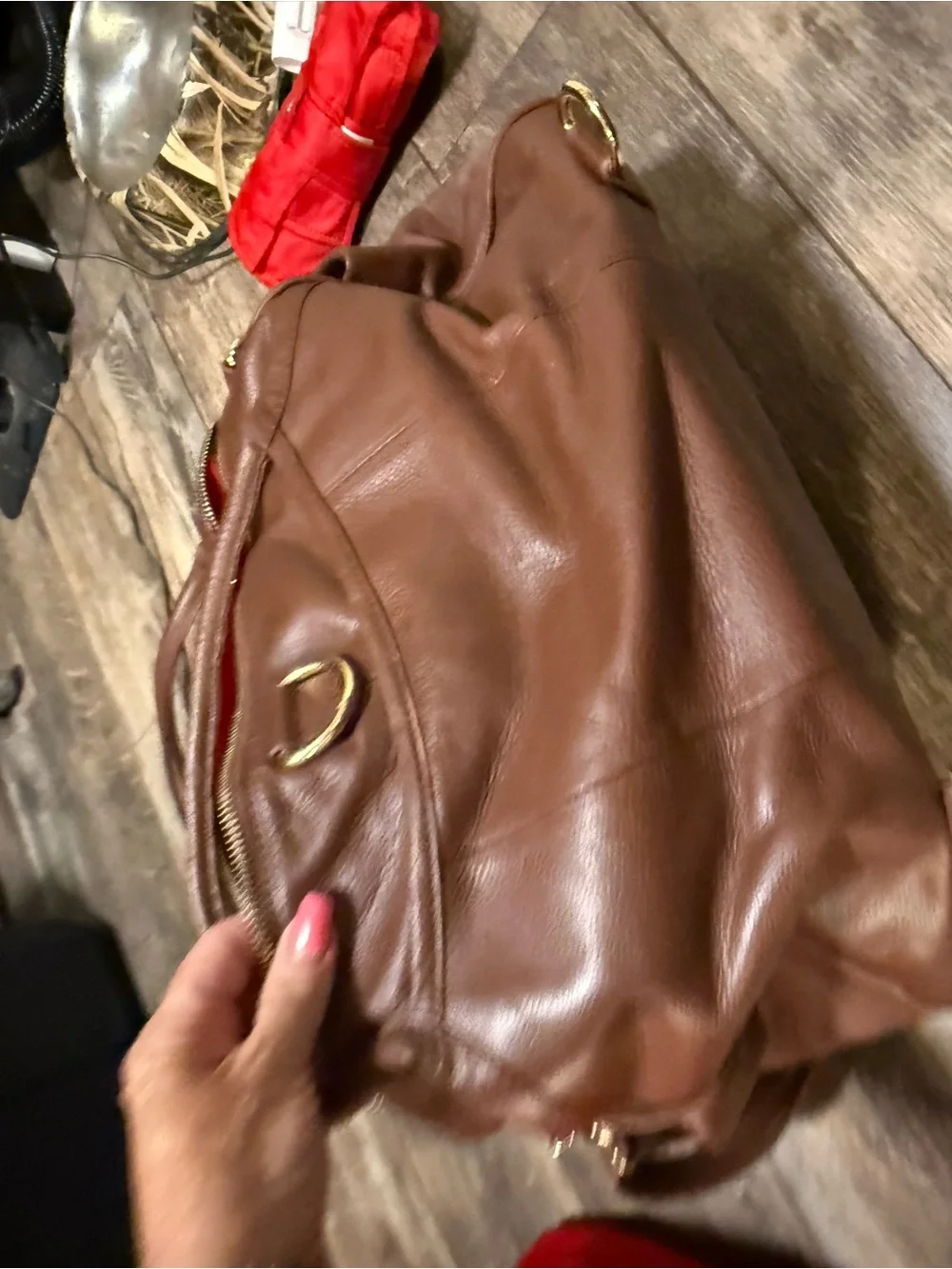 Brown Leather Tote Bag with Red Lining - Classic Women's Handbag lily jade